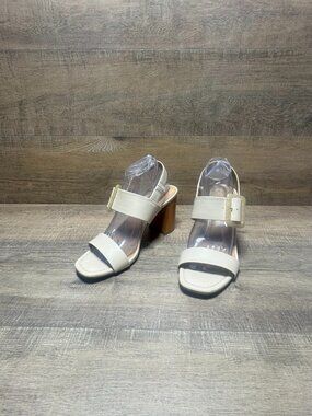 Lauren Conrad Milenna Cream Double Strap Open Toe Heels Women's Size 10